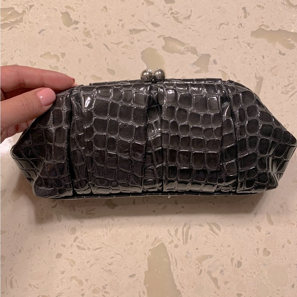 Leather Croc Clutch with Chain